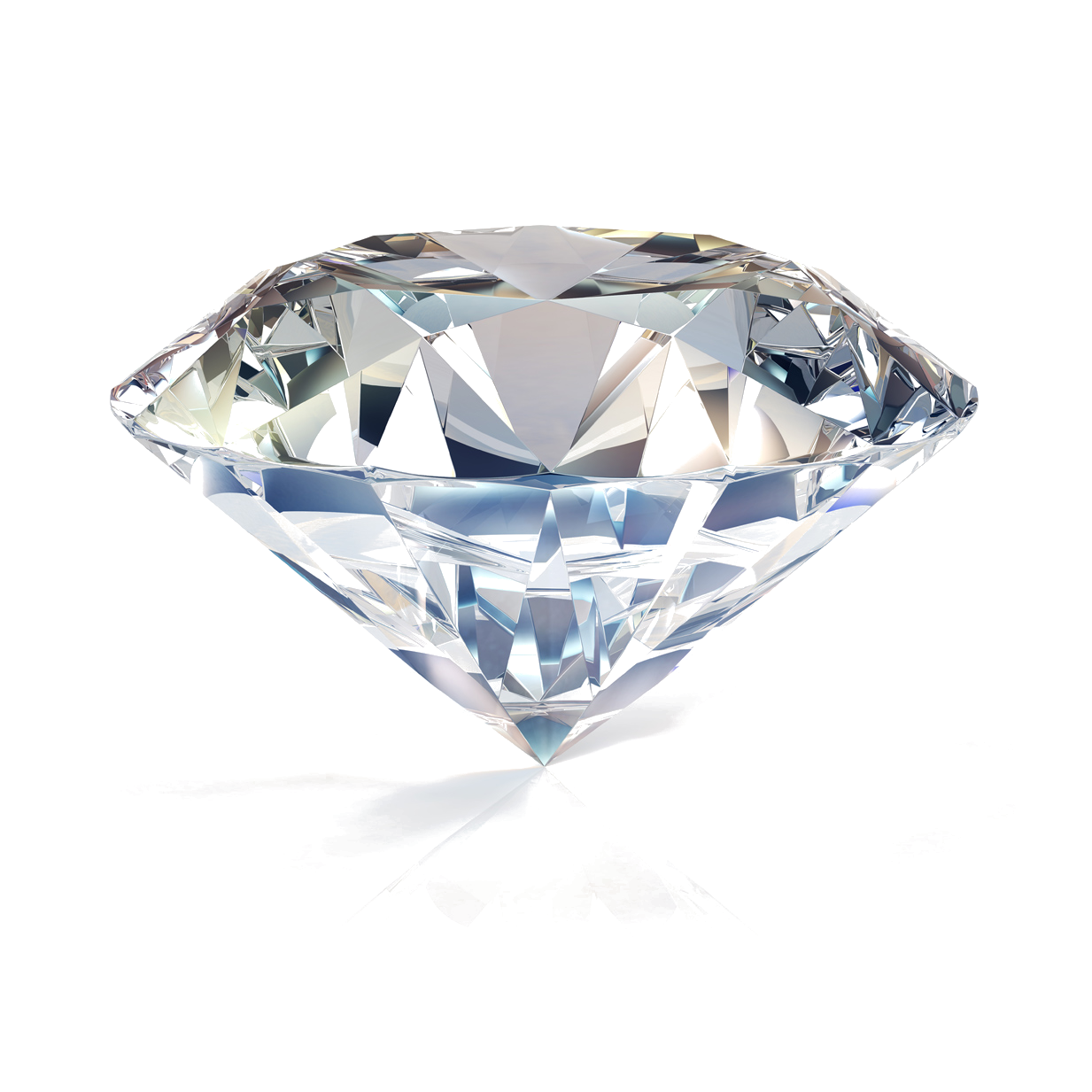 Diamant im Brillantschliff in der Seitenansicht mit Krone, Gürtel und Pavillion